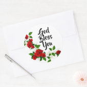 Rode Rozen witte bloemen God zegene U Ronde Sticker (Envelop)