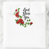 Rode Rozen witte bloemen God zegene U Ronde Sticker (Tas)