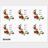 Rode rozen witte bloemen passen aan ronde sticker (Vel)
