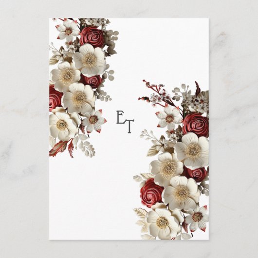 Rode Rozen Witte Dogwood Bloemen, Elegante Bruilof Menu (Achterkant)