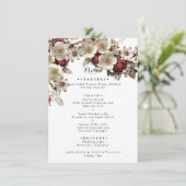 Rode Rozen Witte Dogwood Bloemen, Elegante Bruilof Menu (Staand voorkant)