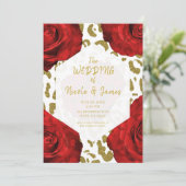 Rode Rozen Witte Goud Jachtluipaard Luipaard Chic Kaart (Staand voorkant)