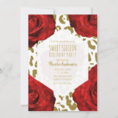 Rode Rozen Witte Gouden Cheetah Luipaard Sweet 16  Kaart (Voorkant)