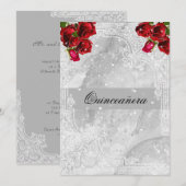 Rode Rozen Witte Kant Harten Sterren Quinceanera  Kaart (Voorkant / Achterkant)