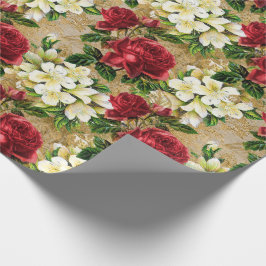 Rode Rozen Witte Lelies Vintage Kerst Bloemstuk Cadeaupapier