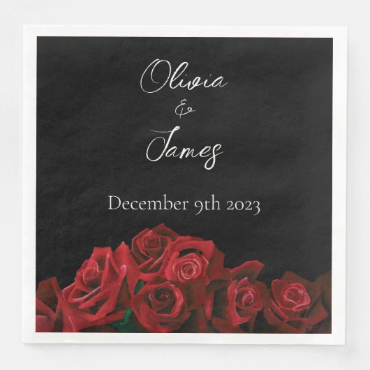 Rode Rozen Witte Zwarte Elegantie Tijdloos Servet (Voorkant)