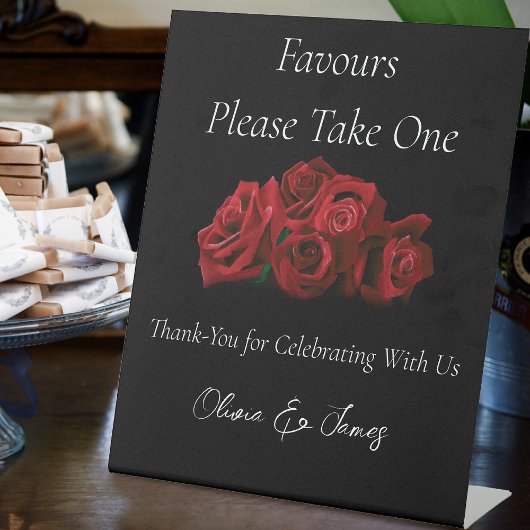 Rode Rozen Witte Zwarte Elegantie Wedding Favoriet Reclamebord Met Voetstuk