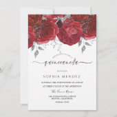 Rode Rozen Zilverblad Quinceanera Kaart (Voorkant)