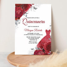 Rode Rozen Zilveren Jurk Quinceanera