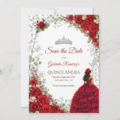 Rode Rozen Zilveren Vlinders Quinceañera Save The Date (Voorkant)