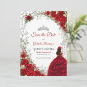 Rode Rozen Zilveren Vlinders Quinceañera Save The Date (Staand voorkant)