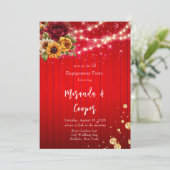 Rode rozen zonnebloem licht glitter verlovingsfees kaart (Staand voorkant)