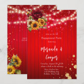 Rode rozen zonnebloem licht glitter verlovingsfees kaart (Voorkant / Achterkant)