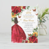 Rode Rozen Zonnebloemen Bloemen Bloemen Quinceañer Kaart (Staand voorkant)