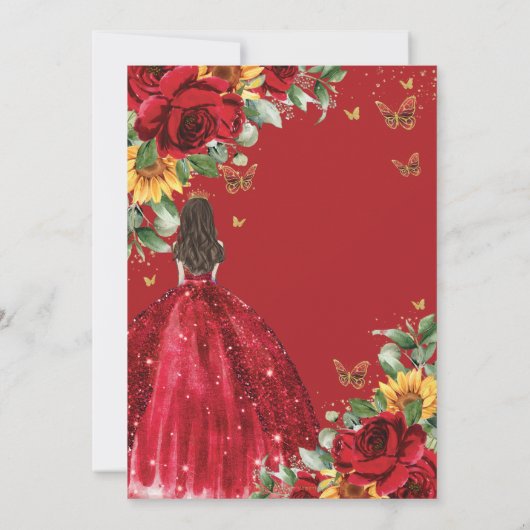 Rode Rozen Zonnebloemen Bloemen Bloemen Quinceañer Kaart (Achterkant)