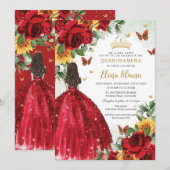 Rode Rozen Zonnebloemen Bloemen Bloemen Quinceañer Kaart (Voorkant / Achterkant)