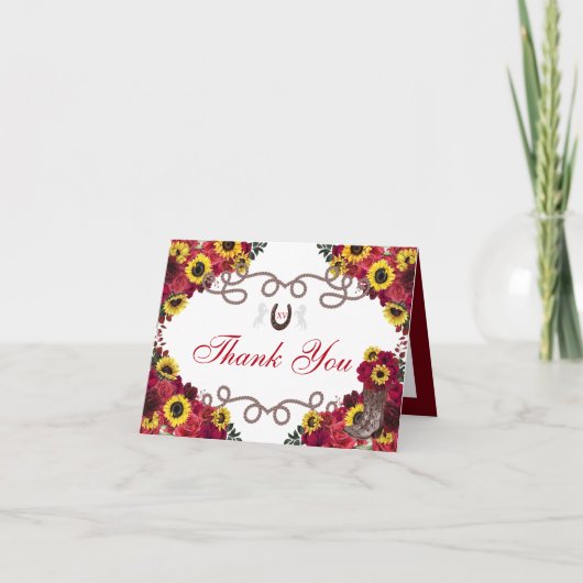 Rode Rozen Zonnebloemen Charro Quinceanera Dank u (Voorkant)