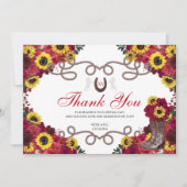 Rode Rozen Zonnebloemen Charro Quinceanera Dank u Bedankkaart (Voorkant)