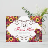 Rode Rozen Zonnebloemen Charro Quinceanera Dank u Bedankkaart (Staand voorkant)