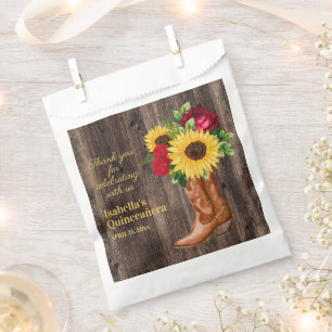 Rode Rozen Zonnebloemen Cowgirl Laarzen Quinceaner Bedankzakje