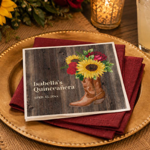 Rode Rozen Zonnebloemen Cowgirl Laarzen Quinceaner Servet