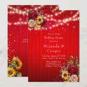 Rode rozen zonnebloemen lichten bruiloft douche kaart (Voorkant / Achterkant)
