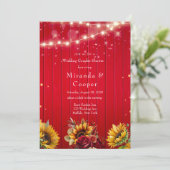 Rode rozen zonnebloemen lichten bruiloft koppels d kaart (Staand voorkant)