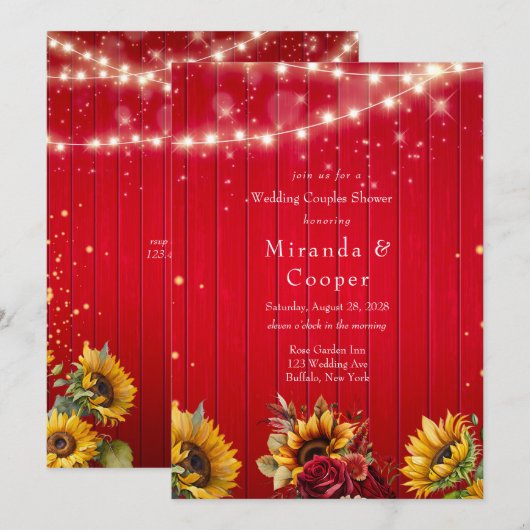 Rode rozen zonnebloemen lichten bruiloft koppels d kaart (Voorkant / Achterkant)