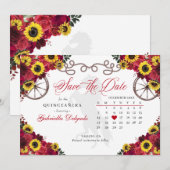 Rode Rozen Zonnebloemen Quinceañera Bewaar de Datu Kaart (Voorkant / Achterkant)