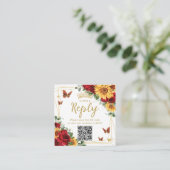 Rode Rozen Zonnebloemen Quinceanera RSVP QR Code Informatiekaartje (Staand voorkant)