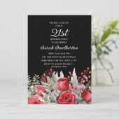Rode rozen zwart 21e verjaardag kaart (Staand voorkant)