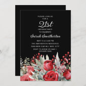 Rode rozen zwart 21e verjaardag kaart (Voorkant / Achterkant)