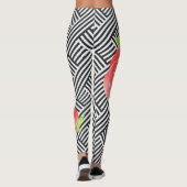 Rode Rozen Zwart en Witte Strepen Leggings (Achterkant)