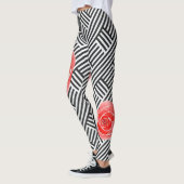 Rode Rozen Zwart en Witte Strepen Leggings (Links)