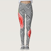 Rode Rozen Zwart en Witte Strepen Leggings (Voorkant)
