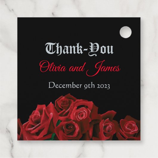 Rode Rozen Zwart Gotisch Bedankjes Labels (Achterkant)
