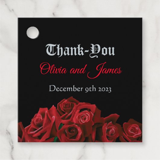 Rode Rozen Zwart Gotisch Bedankjes Labels (Voorkant)