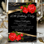 Rode rozen zwart goud elk nummer verjaardag kaart