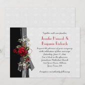 Rode Rozen Zwart Linten Bruiloft Uitnodigingen (Voorkant / Achterkant)