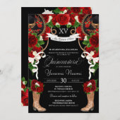 Rode rozen & zwart Mariachi Vaquera Quinceanera Kaart (Voorkant / Achterkant)