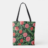 Rode rozen zwart patroon tote bag (Achterkant)