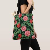 Rode rozen zwart patroon tote bag (Dichtbij)