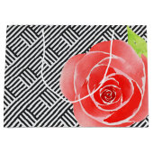 Rode Rozen Zwart Witte Strepen Groot Cadeauzakje (Voorkant)