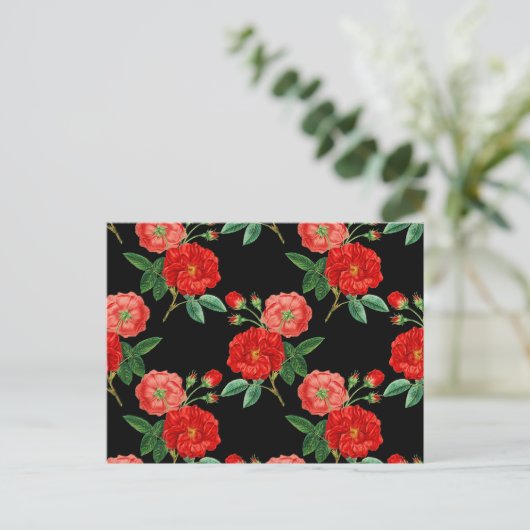 Rode Rozen, Zwarte Achtergrond, Briefkaart (Staand voorkant)