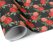 Rode Rozen, Zwarte Achtergrond, Cadeaupapier (Rol Hoek)