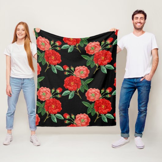 Rode Rozen, Zwarte Achtergrond, Fleece Deken (In situ)