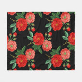 Rode Rozen, Zwarte Achtergrond, Fleece Deken (Voorkant (Horizontaal))