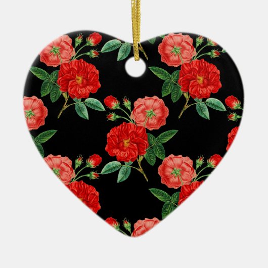 Rode Rozen, Zwarte Achtergrond, Keramisch Ornament (Voorkant)