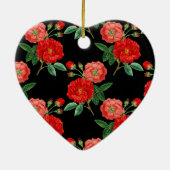 Rode Rozen, Zwarte Achtergrond, Keramisch Ornament (Achterkant)