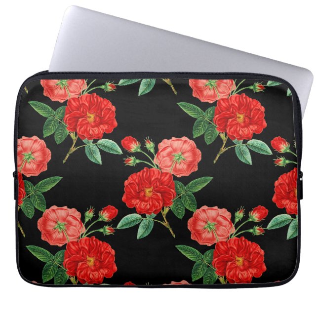 Rode Rozen, Zwarte Achtergrond, Laptop Sleeve (Voorkant)